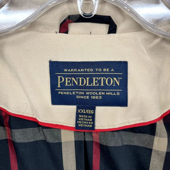 Pendleton Trench Coat Womens XXL Classic Tan Beige Plaid Lining Belted Buttons - Picture 14 of 16